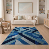 Blue and Teal Modern Blue Geometric Block Area Rug