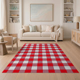 Red White Checkered Gingham Area Rug