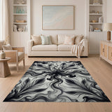 Ethereal Black Feather Swirl Area Rug