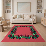 Ornate Teal Leaf Maroon Bud Border Pink Rug