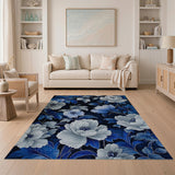 Blue and Teal Floral Vintage Navy Blue Peony Floral Area Rug