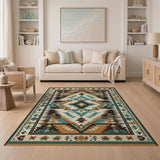 Teal Southwestern Geometric Southwestern Area Rug