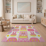 Kids Cartoon Cute Pink Bunny Easter Egg Kids Area Rug
