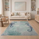 Teal Seahorse Coral Reef Area Rug