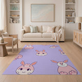Playful Pink Bunny Cartoon Purple Area Rug