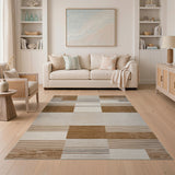 Brown and Tan Modern Brown Tan Geometric Block Area Rug