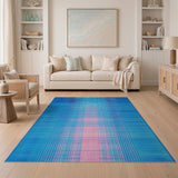 Blue-Pink Geometric Grid Area Rug