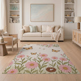 Pink Daisy Butterfly Floral Area Rug