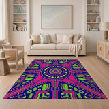 Vibrant Neon Mandala Geometric Area Rug