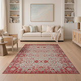 Red Persian Area Rug with Ivory Medallion
