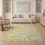 Wavy Yellow Blue Abstract Area Rug