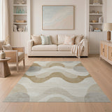 Beige Wavy Abstract Area Rug
