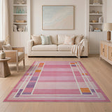 Geometric Modern Multi-color and Patterns Vibrant Pink Geometric Abstract Area Rug