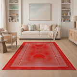 Bold Red Geometric Wave Area Rug