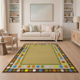 Vibrant Multi-Color Polka Dot Border Beige Rug