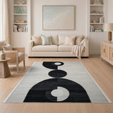 Stacked Geometric Black White Area Rug