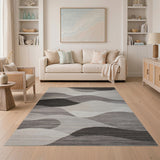 Modern Grey Abstract Wave Area Rug