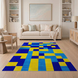 Geometric Modern Bold Blue Yellow Geometric Area Rug