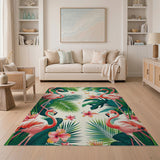 ODIKA Tropical Flamingo Floral Washable Area Rug - Low Pile Non-Slip