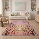 Pink Sunset Red Fruit Tree Area Rug