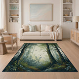 ODIKA Enchanted Forest Washable Area Rug - Low Pile Woodland Nature Print