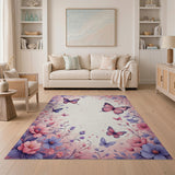 Pink Purple Butterfly Floral Area Rug