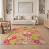 Floral Vintage Vibrant Pink Yellow Daisy Floral Area Rug