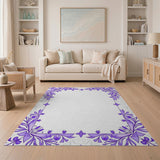 Elegant Purple Floral Border Area Rug
