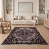 Ornate Purple Medallion Distressed Area Rug