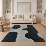 Black White Organic Abstract Area Rug