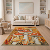 Kids Cartoon Whimsical Orange Mushroom Forest Area Rug