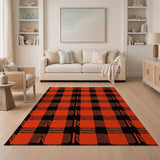 Rustic Farmhouse Orange Bold Orange Black Plaid Area Rug