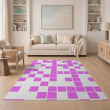 Vibrant Pink Geometric Pixel Art Area Rug