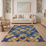 Indigo Gold Woven Coastal Lattice Rug