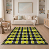 Yellow Black Checkered Distressed Vintage Area Rug