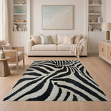 Black and White Black White Zebra Shag Area Rug