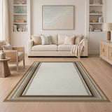 Layered Beige Border Geometric Area Rug