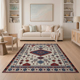 Ivory Red Blue Geometric Heritage Tribal Rug