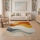 Wavy Abstract Area Rug in Orange Sunset Tones