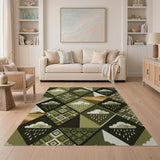 Green Geometric Rain Cloud Tribal Rug
