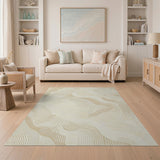Wavy Beige and Neutral Wavy Beige Abstract Area Rug