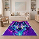 Multi-color and Patterns Neon Cyber Wolf Head Area Rug