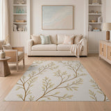 Delicate Golden Leaf Branch Beige Area Rug