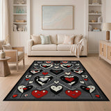 Whimsical Hearts Black White Area Rug