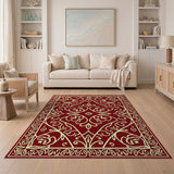 Red Ornate Red Persian Area Rug with Gold Floral Motifs