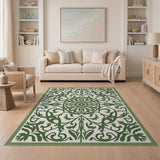 Ornate Green Floral Medallion Green Area Rug