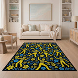 Playful Yellow Dancers in Blue Flowers Area Rug
