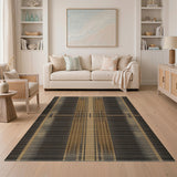 Black and Tan Geometric Grid Area Rug