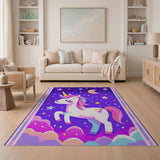 Purple Unicorn Starry Night Kids Area Rug