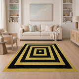 Bold Yellow Black Concentric Squares Area Rug